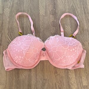PINK LACE UNDERWIRE BRA WITH ADJUSTABLE STRAPS SIZE 36 C